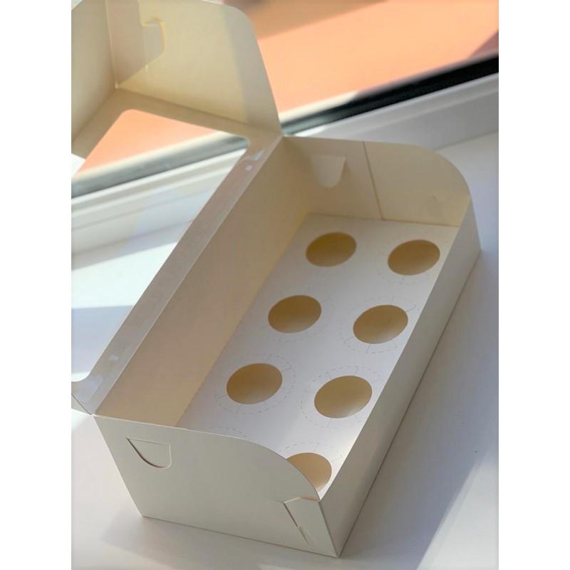 Короб картонный под 12 МИНИ-капкейков белый с окном